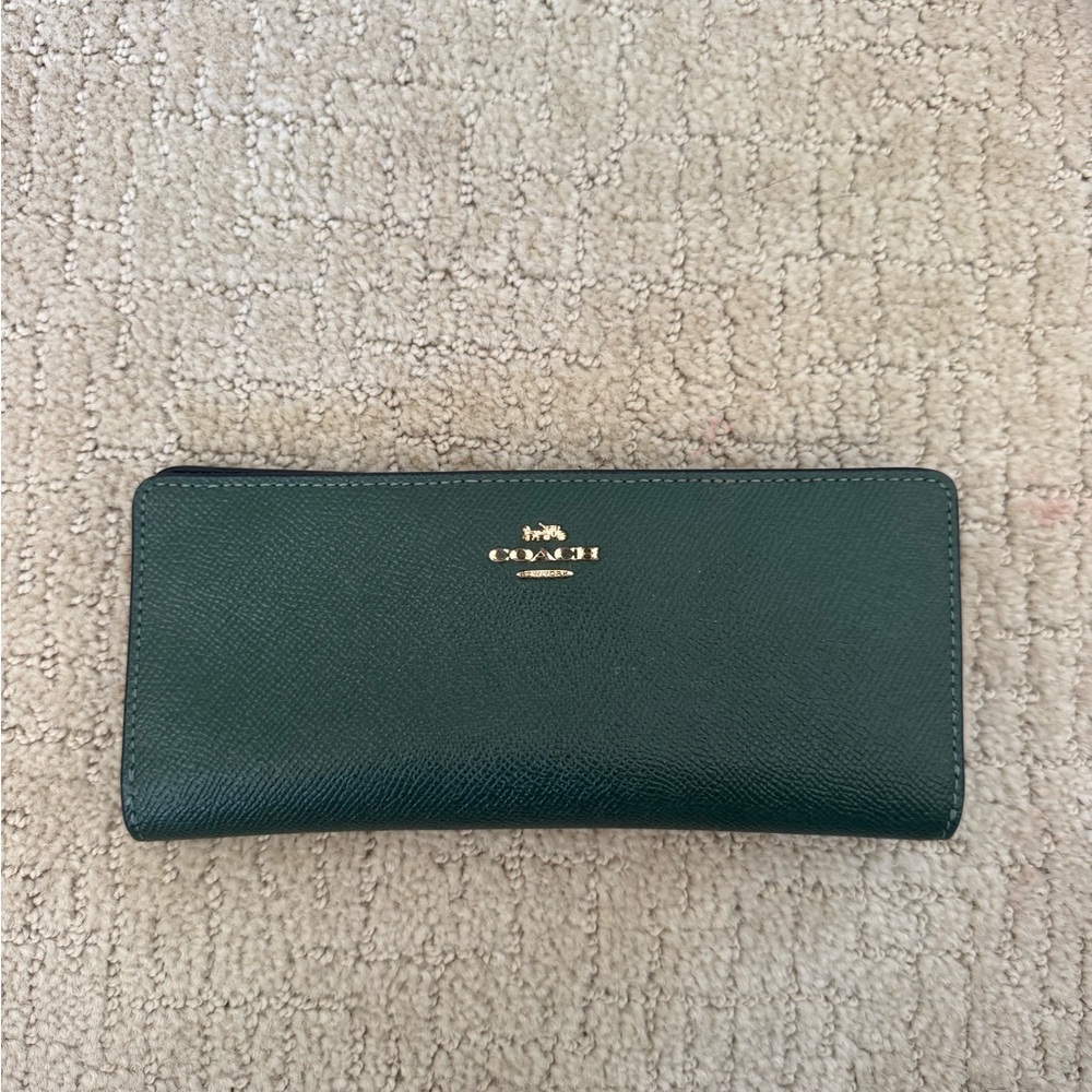 Coach Dark Green Leather Slim Wallet